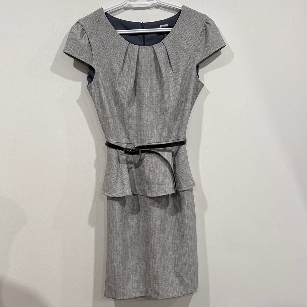 Connected Apparel Gray Midi Dress with Belt